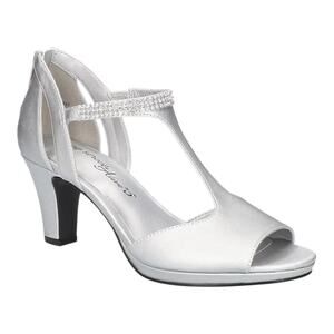 Easy Street Women's Flash T-Strap Mid Heel Dress Sandals Silver Size 7 1/2 W